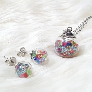 2 Sets of Mix Rainbow & Silver Necklace Earrings!! Free cute boxes and ribbons.